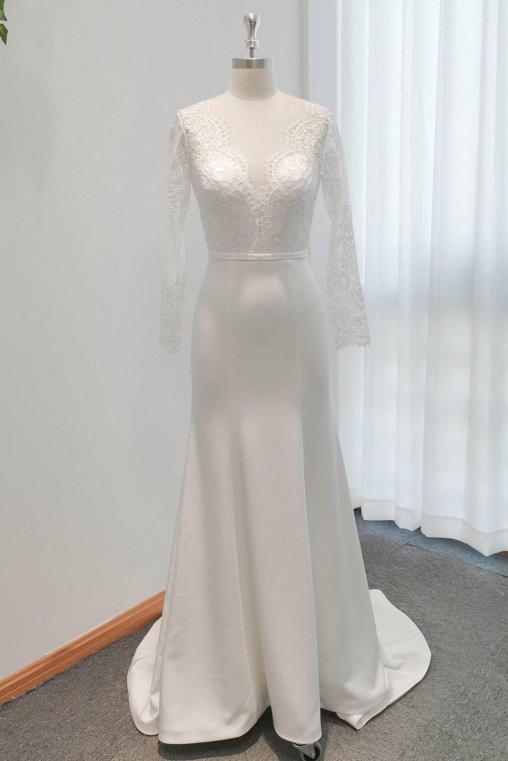 Trumpet Sweep-Brush Train Lace Elastic Cloth Wedding Dress CW2746 - COCOMELODY